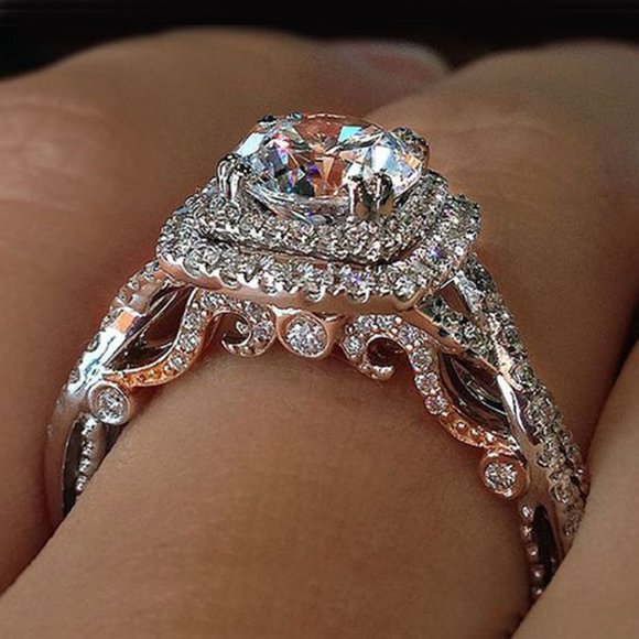 Jewelry - NEW Two Tone  Silver Round Diamond Halo Ring